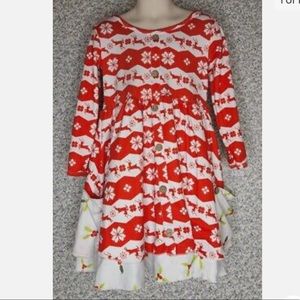 Toddler Christmas Holiday Reindeer Snowflake Holly Dress Red White & Green 4T-5T